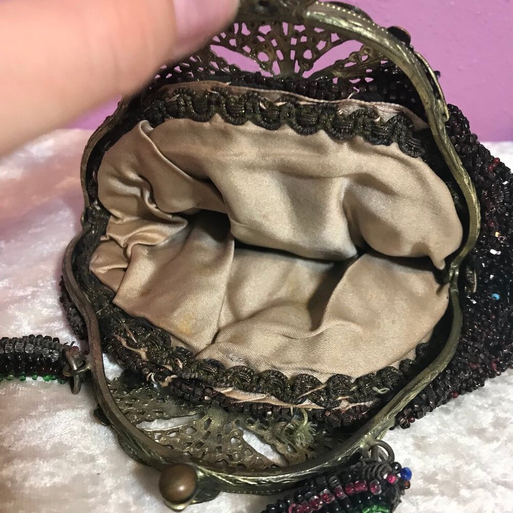 Vintage Beaded Womans Purse GUC Floral Retro Handmade Flowers Wristlet Bag Clasp - Picture 8 of 11